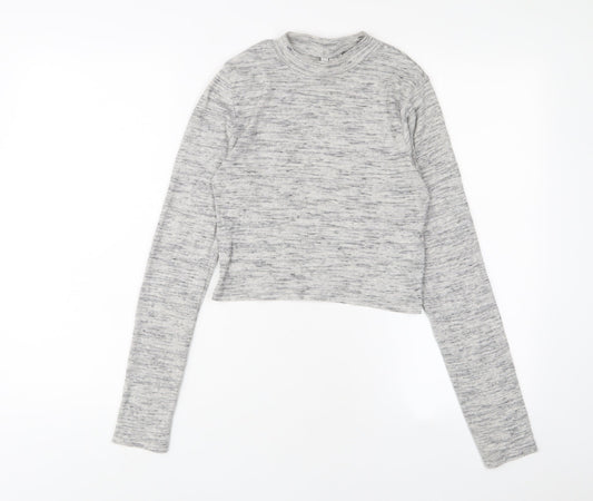 H&M Womens Grey Cotton Cropped T-Shirt Size S Crew Neck