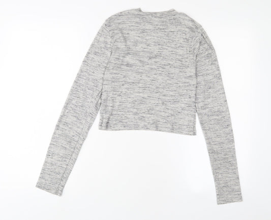 H&M Womens Grey Cotton Cropped T-Shirt Size S Crew Neck