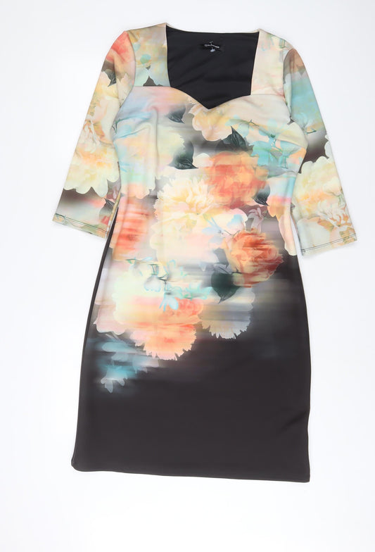 Kaleidoscope Womens Multicoloured Geometric Polyester Sheath Size 14 Square Neck Pullover