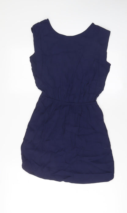 Mango Womens Blue Viscose A-Line Size XS Boat Neck Button