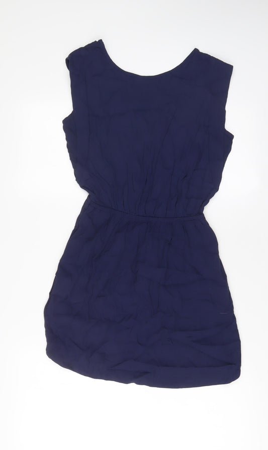 Mango Womens Blue Viscose A-Line Size XS Boat Neck Button