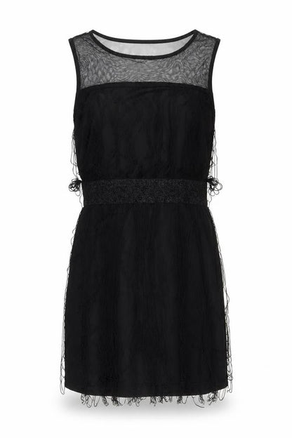 Izabel London Womens Black Polyester A-Line Size 10 Boat Neck Pullover - Tassled