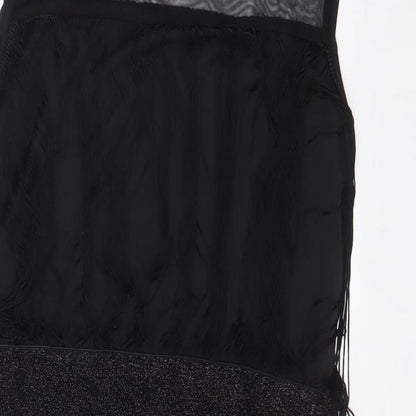 Izabel London Womens Black Polyester A-Line Size 10 Boat Neck Pullover - Tassled