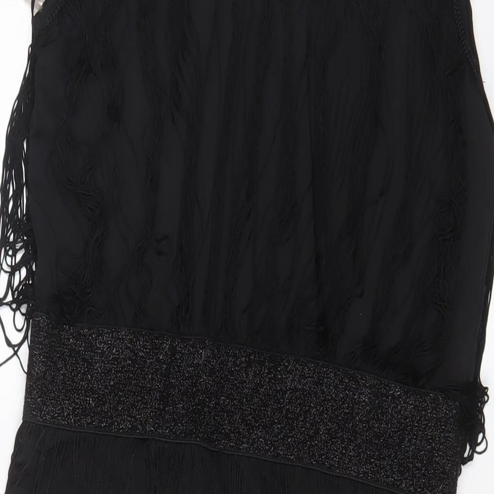 Izabel London Womens Black Polyester A-Line Size 10 Boat Neck Pullover - Tassled