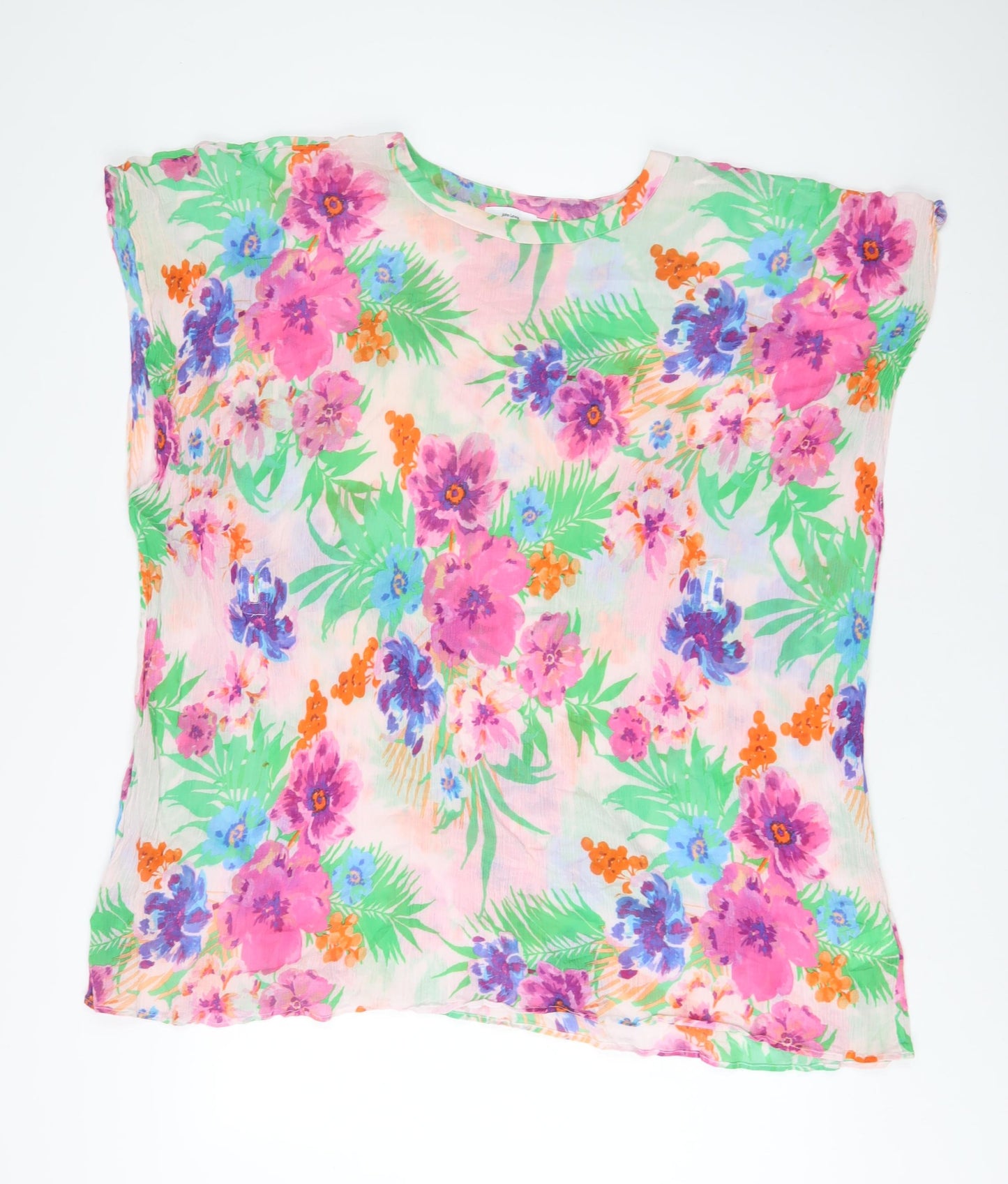 John Lewis Womens Multicoloured Floral Cotton Tunic T-Shirt One Size Boat Neck