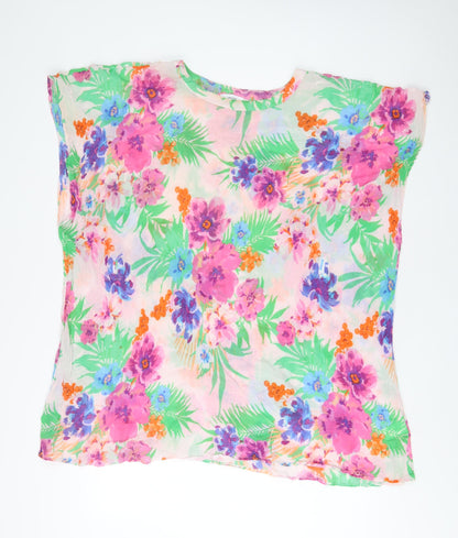 John Lewis Womens Multicoloured Floral Cotton Tunic T-Shirt One Size Boat Neck
