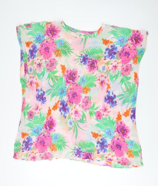 John Lewis Womens Multicoloured Floral Cotton Tunic T-Shirt One Size Boat Neck