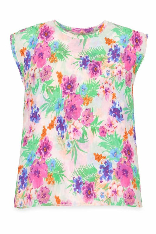 John Lewis Womens Multicoloured Floral Cotton Tunic T-Shirt One Size Boat Neck