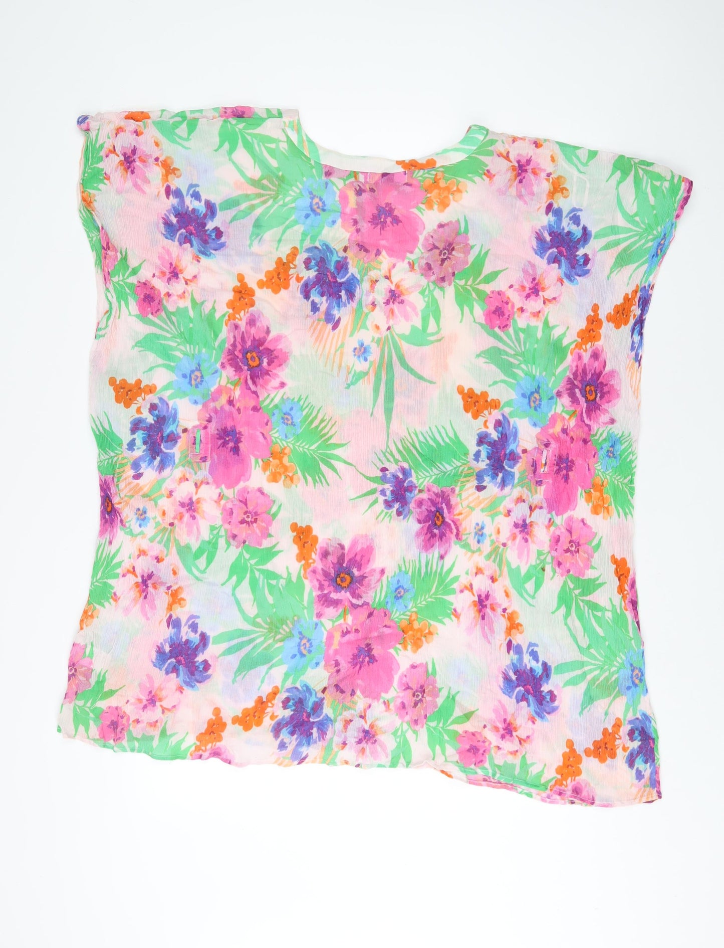 John Lewis Womens Multicoloured Floral Cotton Tunic T-Shirt One Size Boat Neck