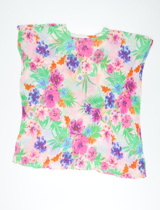 John Lewis Womens Multicoloured Floral Cotton Tunic T-Shirt One Size Boat Neck