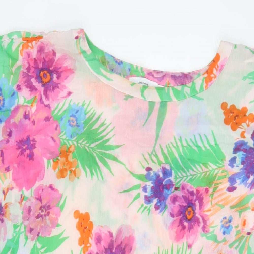 John Lewis Womens Multicoloured Floral Cotton Tunic T-Shirt One Size Boat Neck