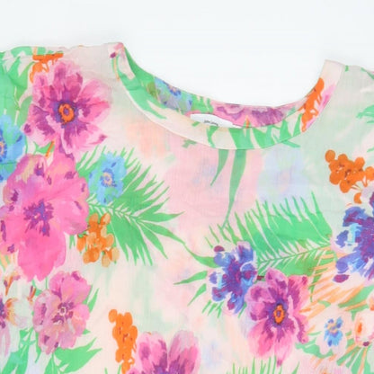 John Lewis Womens Multicoloured Floral Cotton Tunic T-Shirt One Size Boat Neck