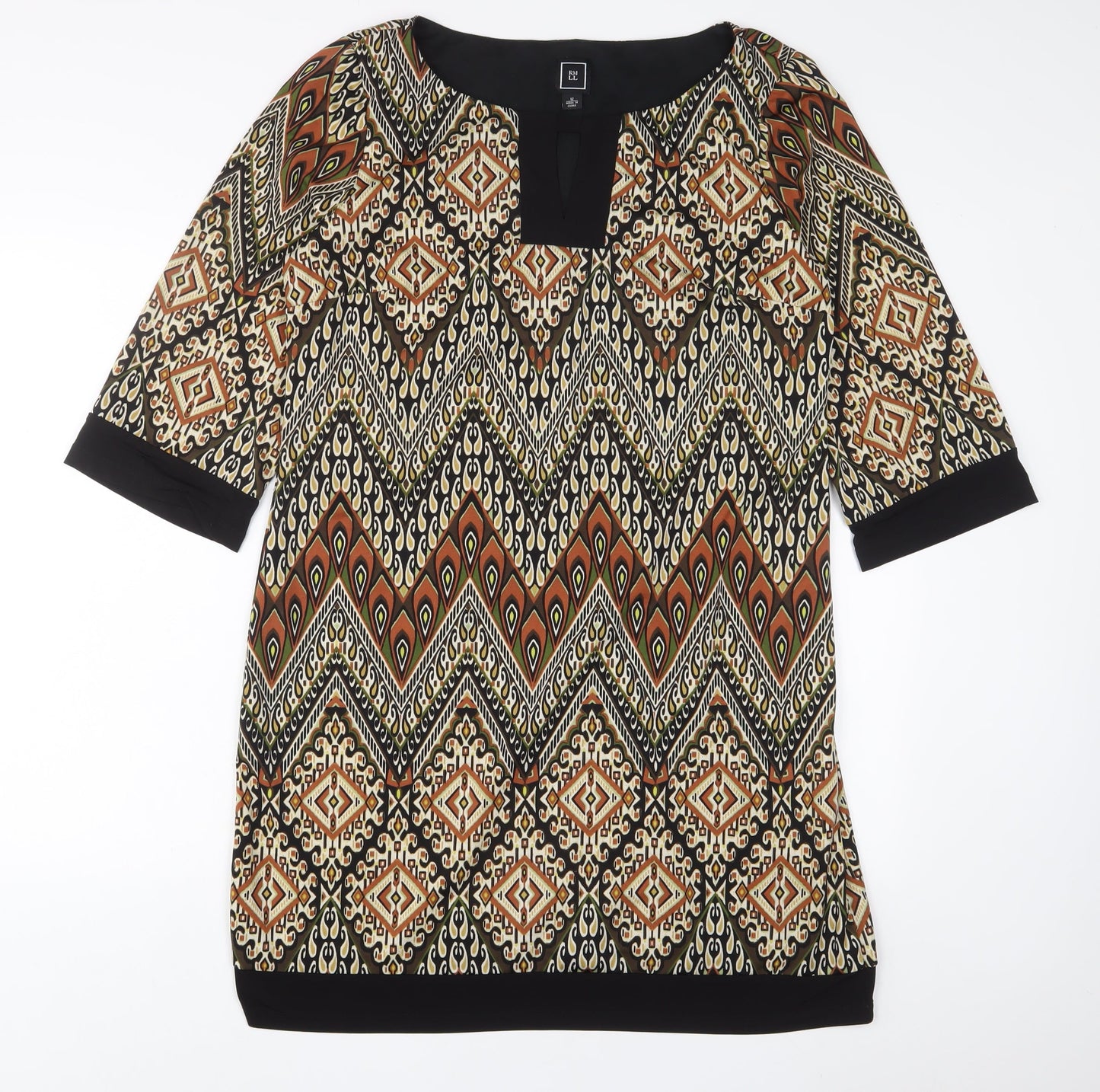 RMLL Womens Brown Fair Isle Polyester Sheath Size 12 Boat Neck Pullover - Keyhole neck