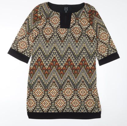 RMLL Womens Brown Fair Isle Polyester Sheath Size 12 Boat Neck Pullover - Keyhole neck