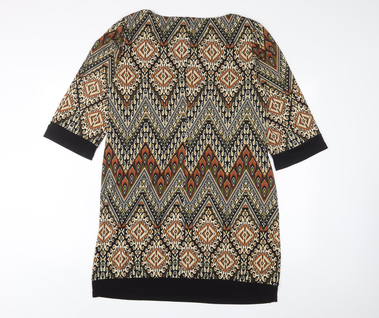 RMLL Womens Brown Fair Isle Polyester Sheath Size 12 Boat Neck Pullover - Keyhole neck