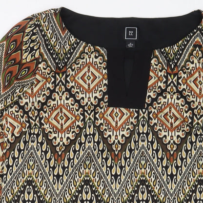 RMLL Womens Brown Fair Isle Polyester Sheath Size 12 Boat Neck Pullover - Keyhole neck