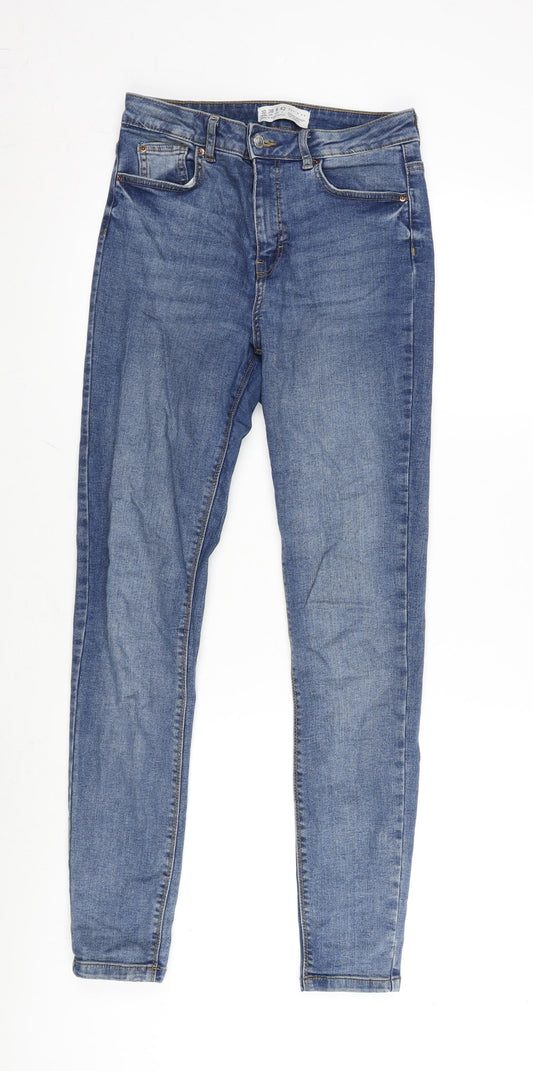 Denim & Co. Womens Blue Cotton Blend Straight Jeans Size 10 L29 in Regular Zip
