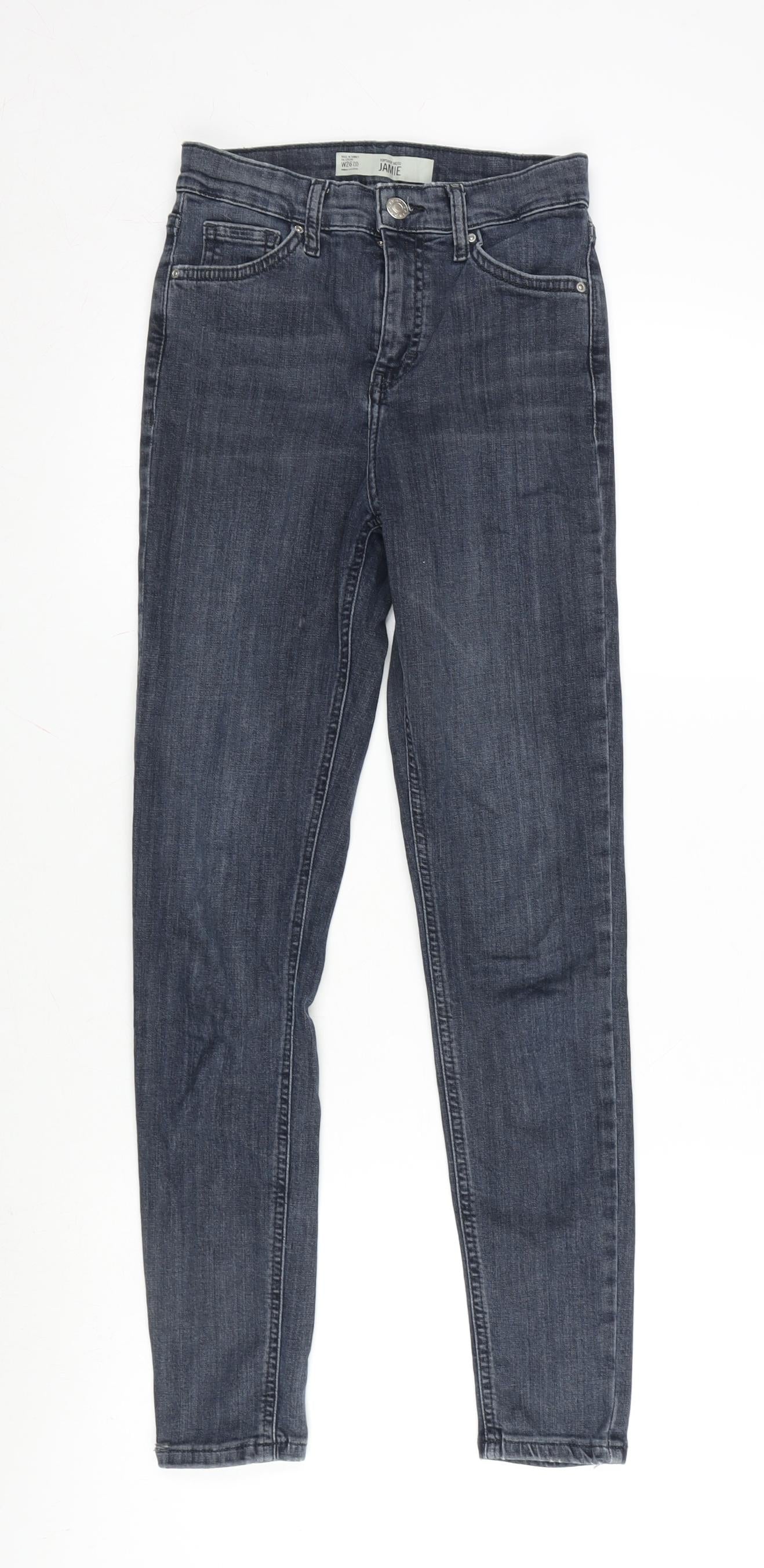 Topshop Womens Grey Cotton Blend Straight Jeans Size 26 in L32 in Regular Zip