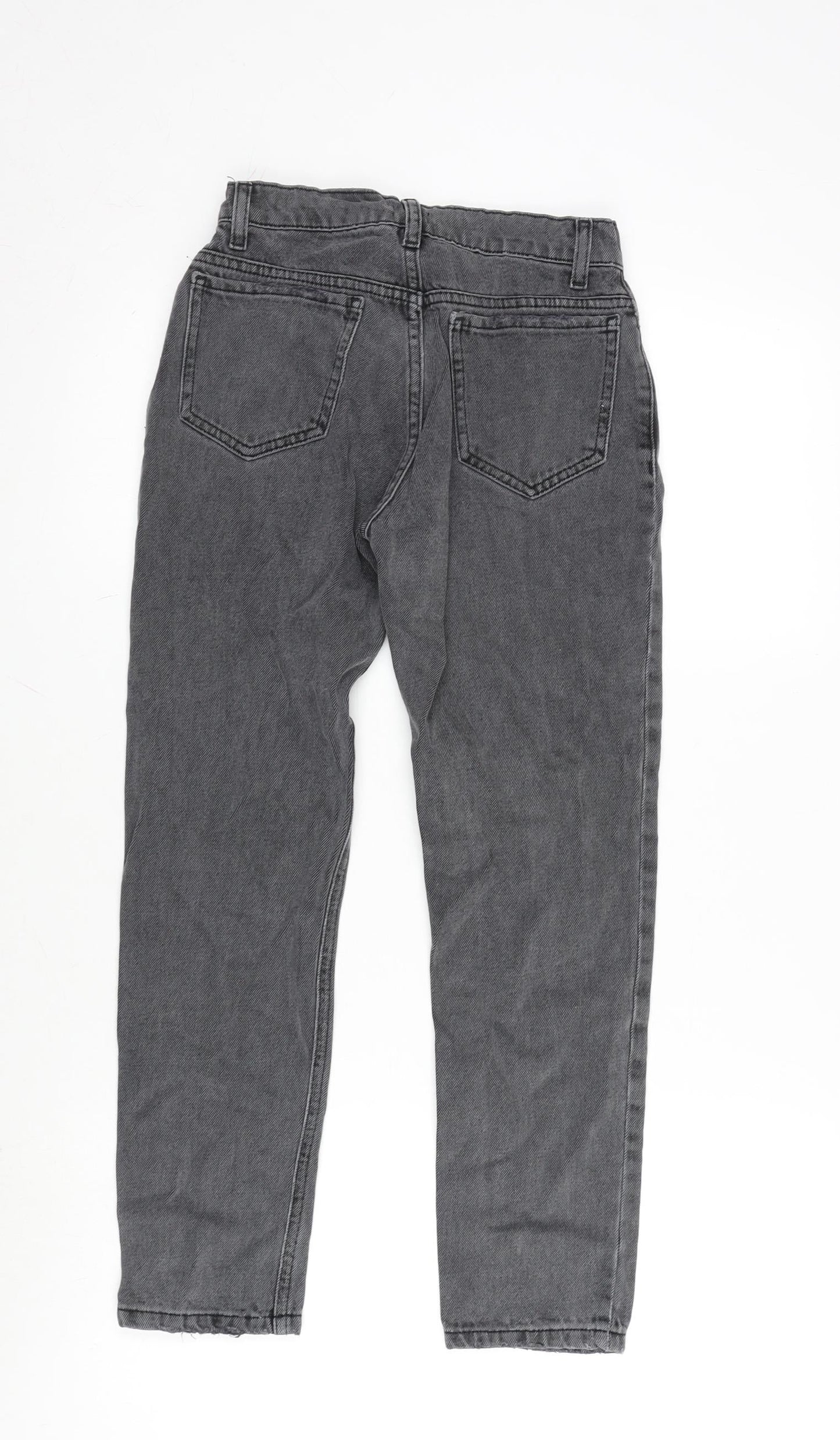 River Island Girls Grey Cotton Tapered Jeans Size 10 Years L23.5 in Regular Zip