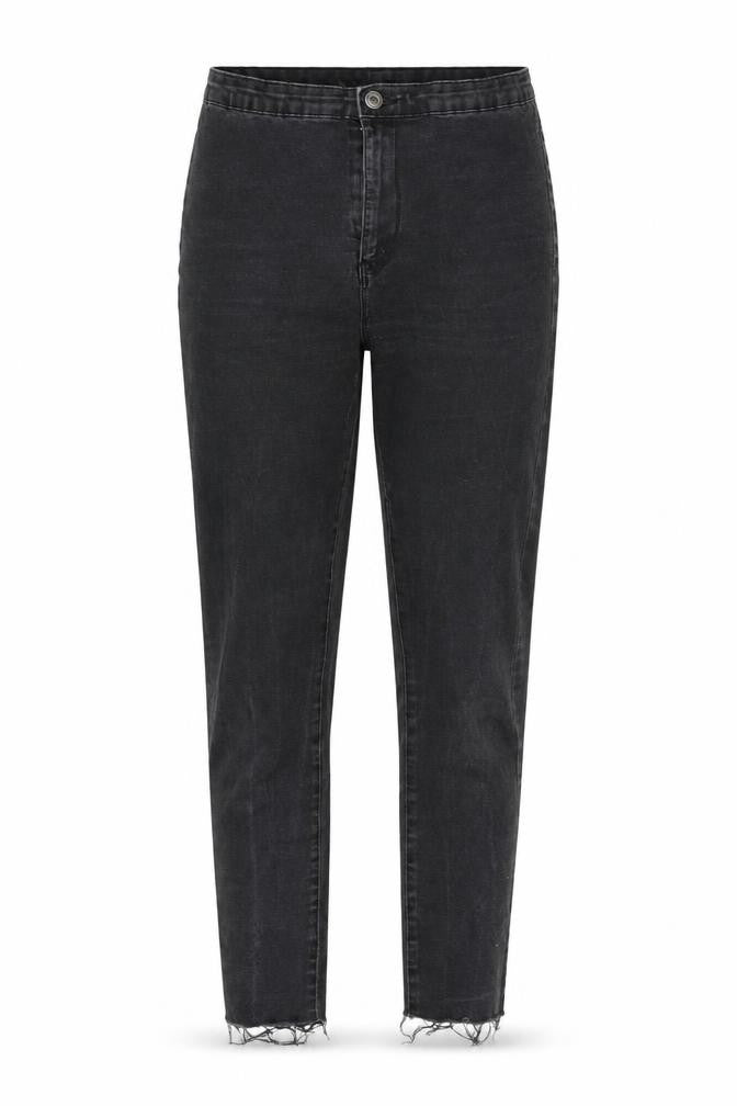 Front view of Denim & Co. women’s grey cotton blend tapered jeans, size UK 12, 27-inch leg regular zip - raw hem
