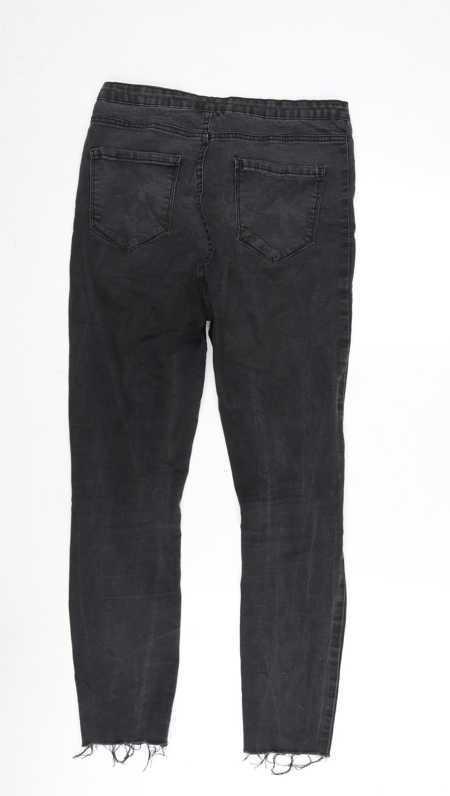 Denim & Co. Womens Grey Cotton Blend Tapered Jeans Size 12 L27 in Regular Zip - Raw Hem