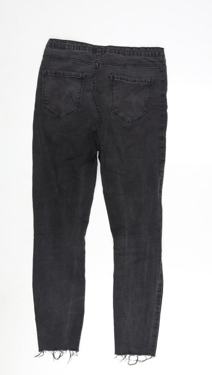 Denim & Co. Womens Grey Cotton Blend Tapered Jeans Size 12 L27 in Regular Zip - Raw Hem