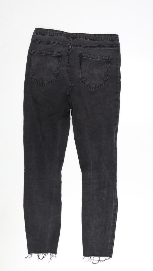 Denim & Co. Womens Grey Cotton Blend Tapered Jeans Size 12 L27 in Regular Zip - Raw Hem