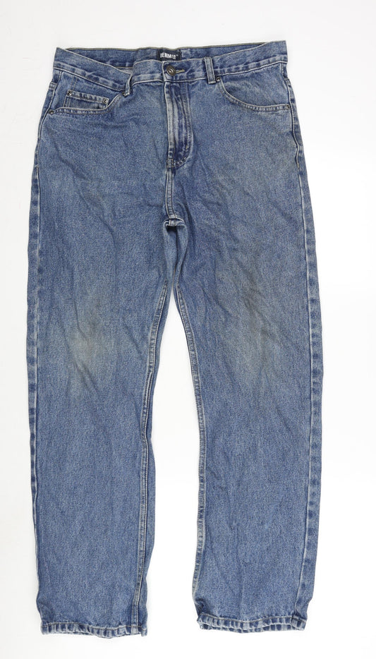 Denim & Co. Mens Blue Herringbone Cotton Straight Jeans Size 34 in L30 in Regular Zip