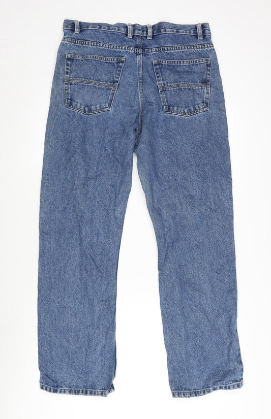 Denim & Co. Mens Blue Herringbone Cotton Straight Jeans Size 34 in L30 in Regular Zip