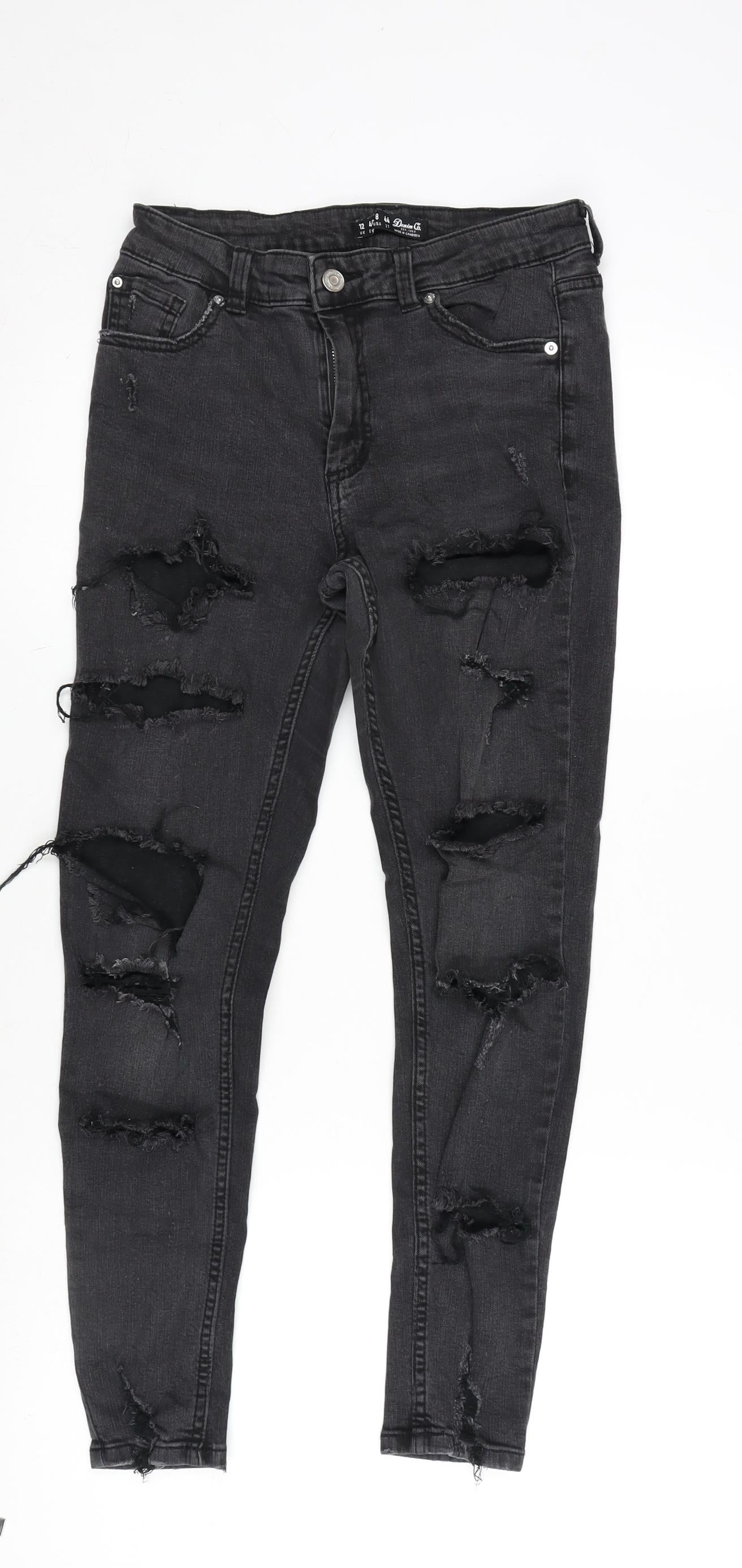 Denim & Co. Womens Grey Cotton Blend Straight Jeans Size 12 L25.5 in Regular Zip