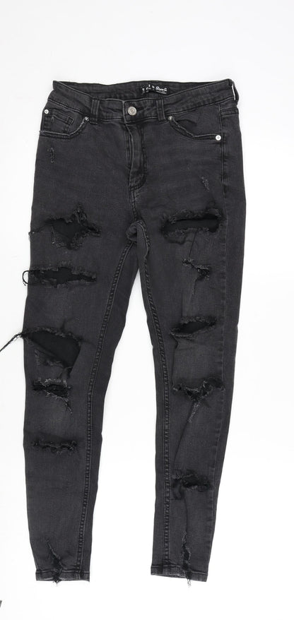 Denim & Co. Womens Grey Cotton Blend Straight Jeans Size 12 L25.5 in Regular Zip