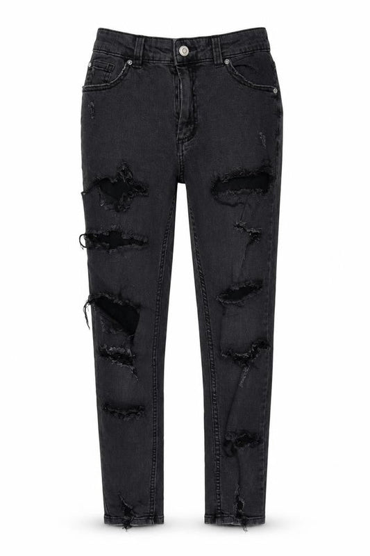 Front view of Denim & Co. women’s grey cotton blend straight jeans, size UK 12, 25.5-inch leg regular zip