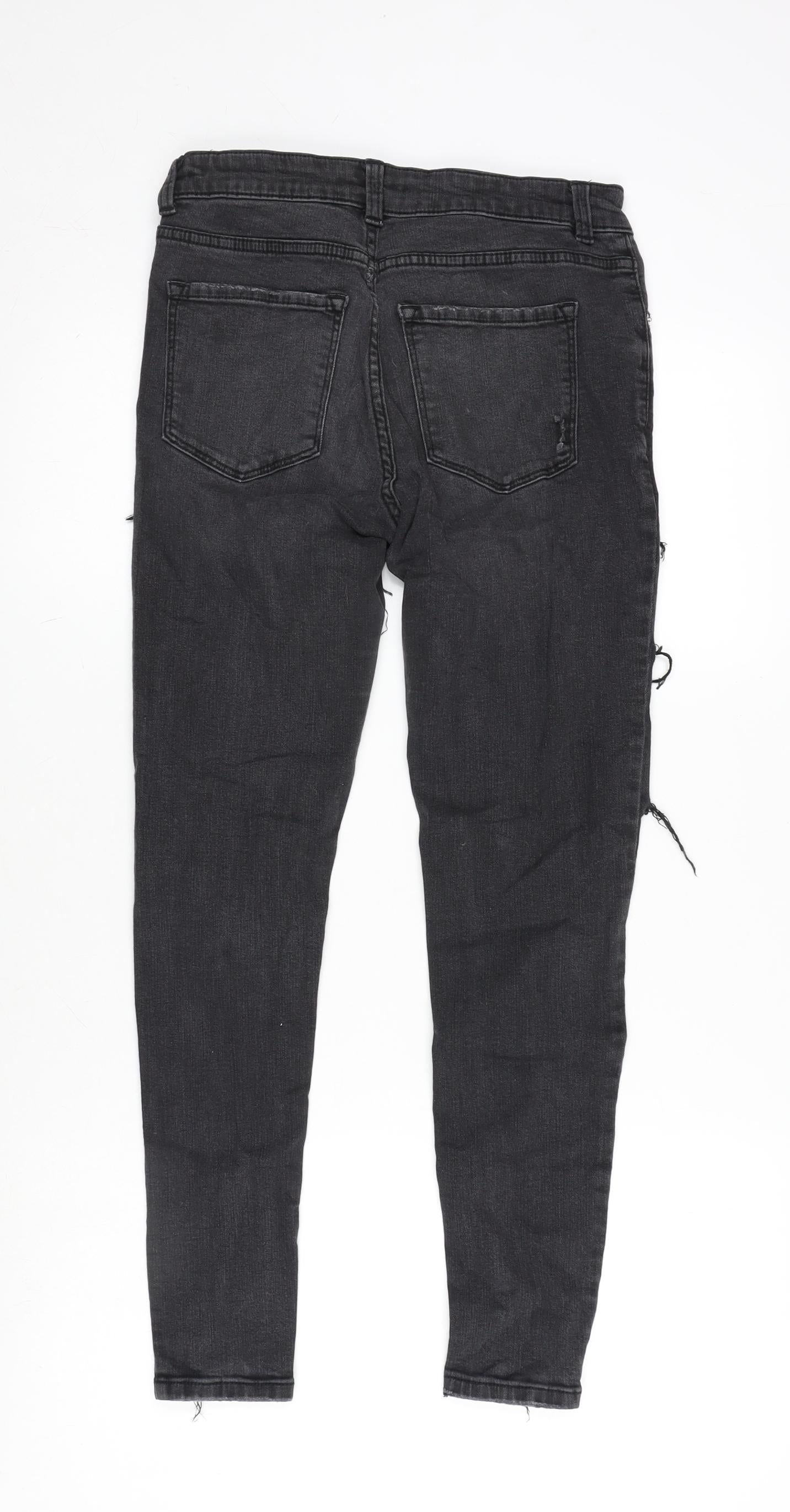 Denim & Co. Womens Grey Cotton Blend Straight Jeans Size 12 L25.5 in Regular Zip