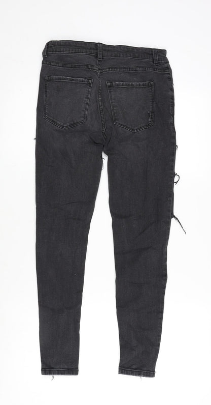 Denim & Co. Womens Grey Cotton Blend Straight Jeans Size 12 L25.5 in Regular Zip