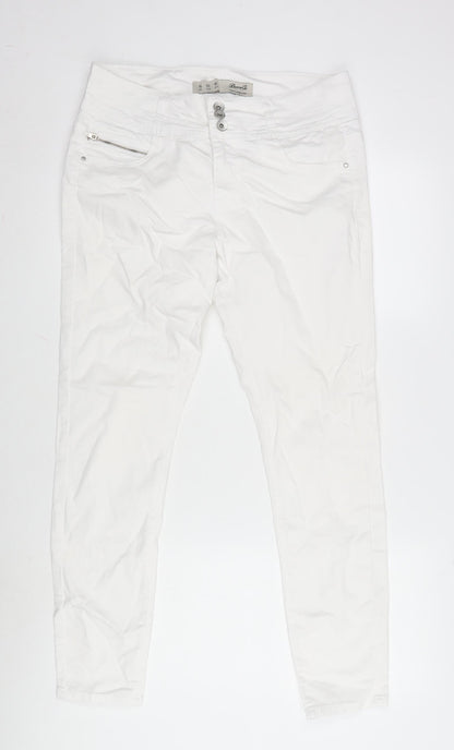 Denim & Co. Womens White Cotton Blend Straight Jeans Size 14 L28 in Extra-Slim Zip