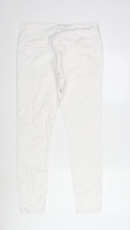 Denim & Co. Womens White Cotton Blend Straight Jeans Size 14 L28 in Extra-Slim Zip