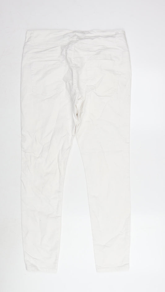 Denim & Co. Womens White Cotton Blend Straight Jeans Size 14 L28 in Extra-Slim Zip