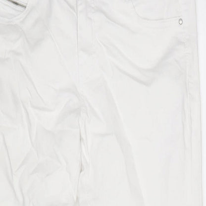 Denim & Co. Womens White Cotton Blend Straight Jeans Size 14 L28 in Extra-Slim Zip