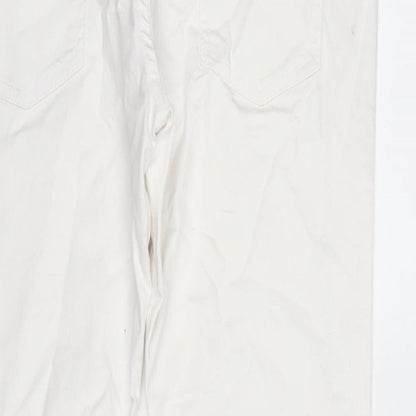 Denim & Co. Womens White Cotton Blend Straight Jeans Size 14 L28 in Extra-Slim Zip