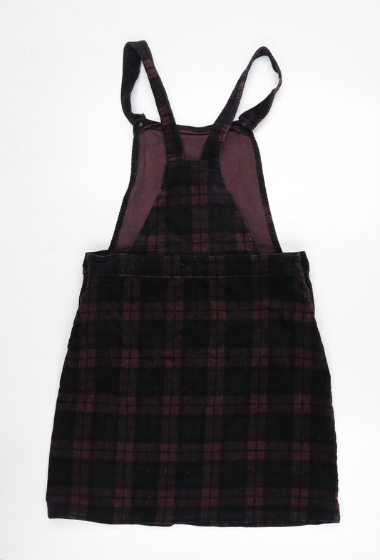 TU Womens Multicoloured Check Polyester A-Line Size 10 Square Neck Snap