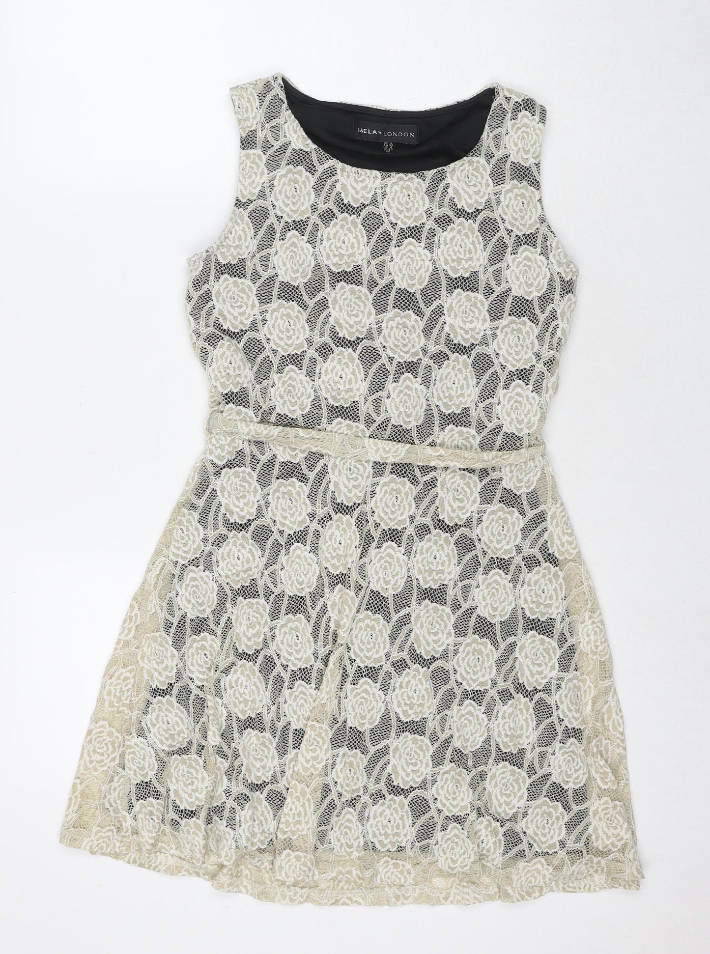 Mela London Womens Ivory Polyester A-Line Size 8 Round Neck Pullover