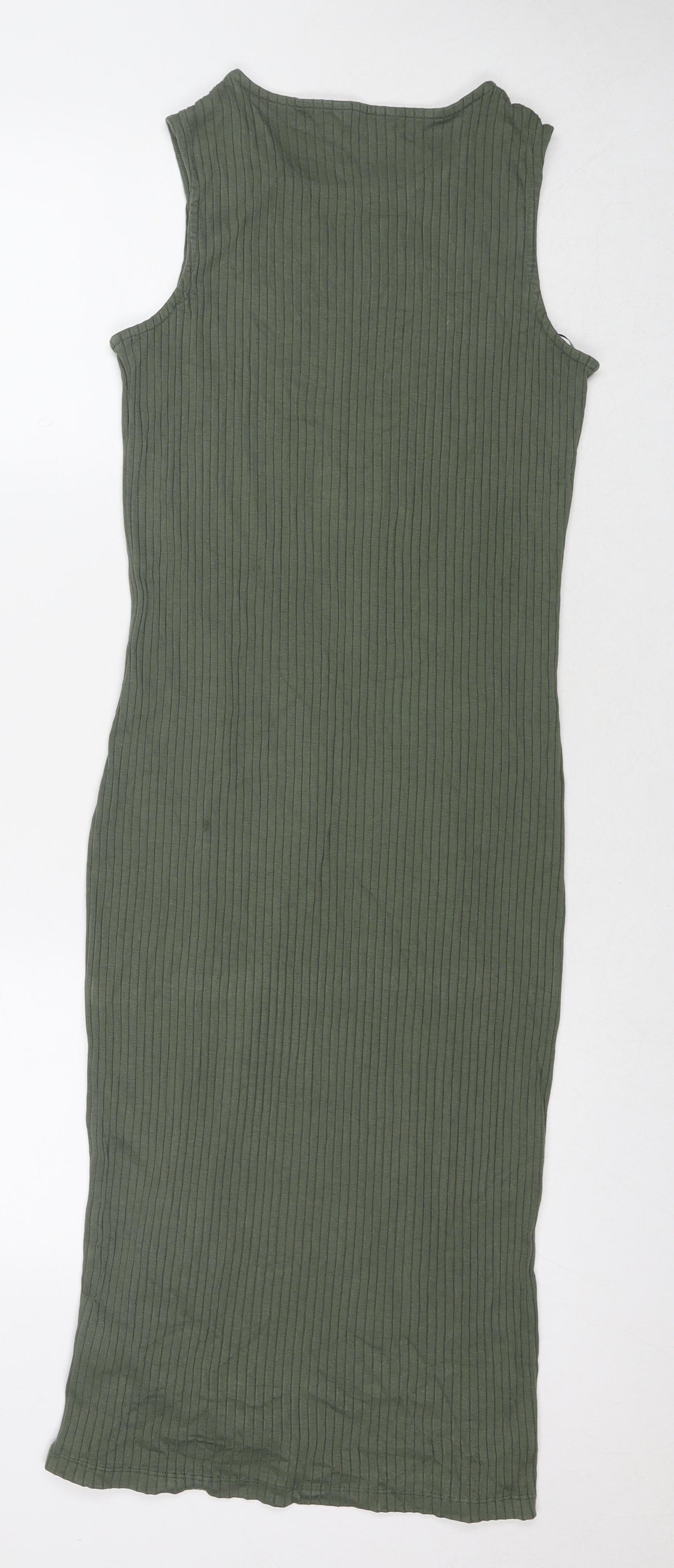 Marks and Spencer Womens Green Viscose Tank Dress Size 8 Round Neck Pullover - Ribbed