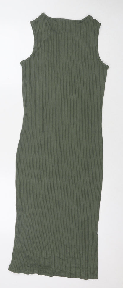 Marks and Spencer Womens Green Viscose Tank Dress Size 8 Round Neck Pullover - Ribbed