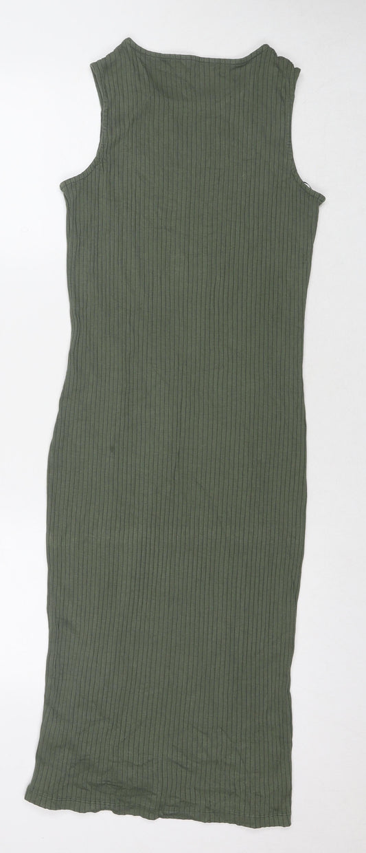 Marks and Spencer Womens Green Viscose Tank Dress Size 8 Round Neck Pullover - Ribbed