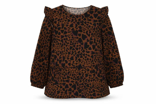 Front view of Roman women’s beige animal print viscose tunic blouse, size UK 18, round neck