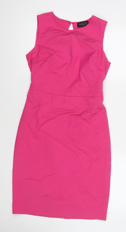 Mohito Womens Pink Polyester A-Line Size 10 Round Neck Zip - Cut Out Detail