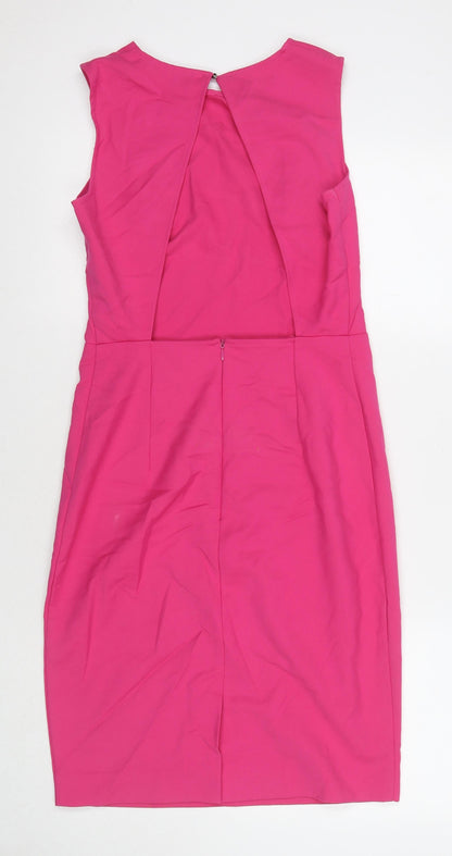 Mohito Womens Pink Polyester A-Line Size 10 Round Neck Zip - Cut Out Detail