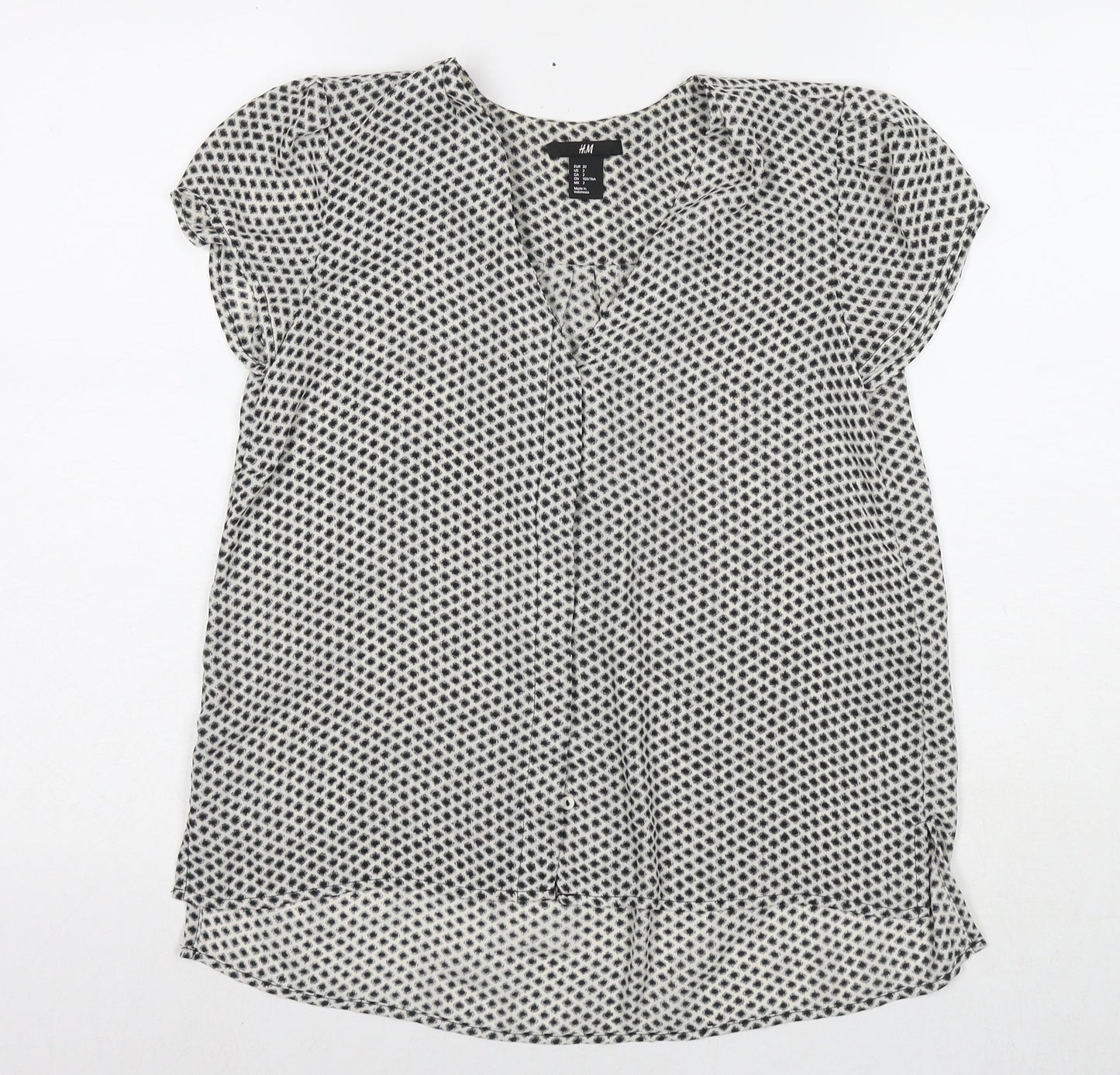 H&M Womens White Geometric Polyester Basic Button-Up Size 4 V-Neck