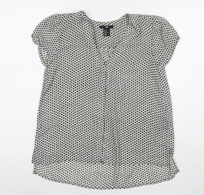 H&M Womens White Geometric Polyester Basic Button-Up Size 4 V-Neck