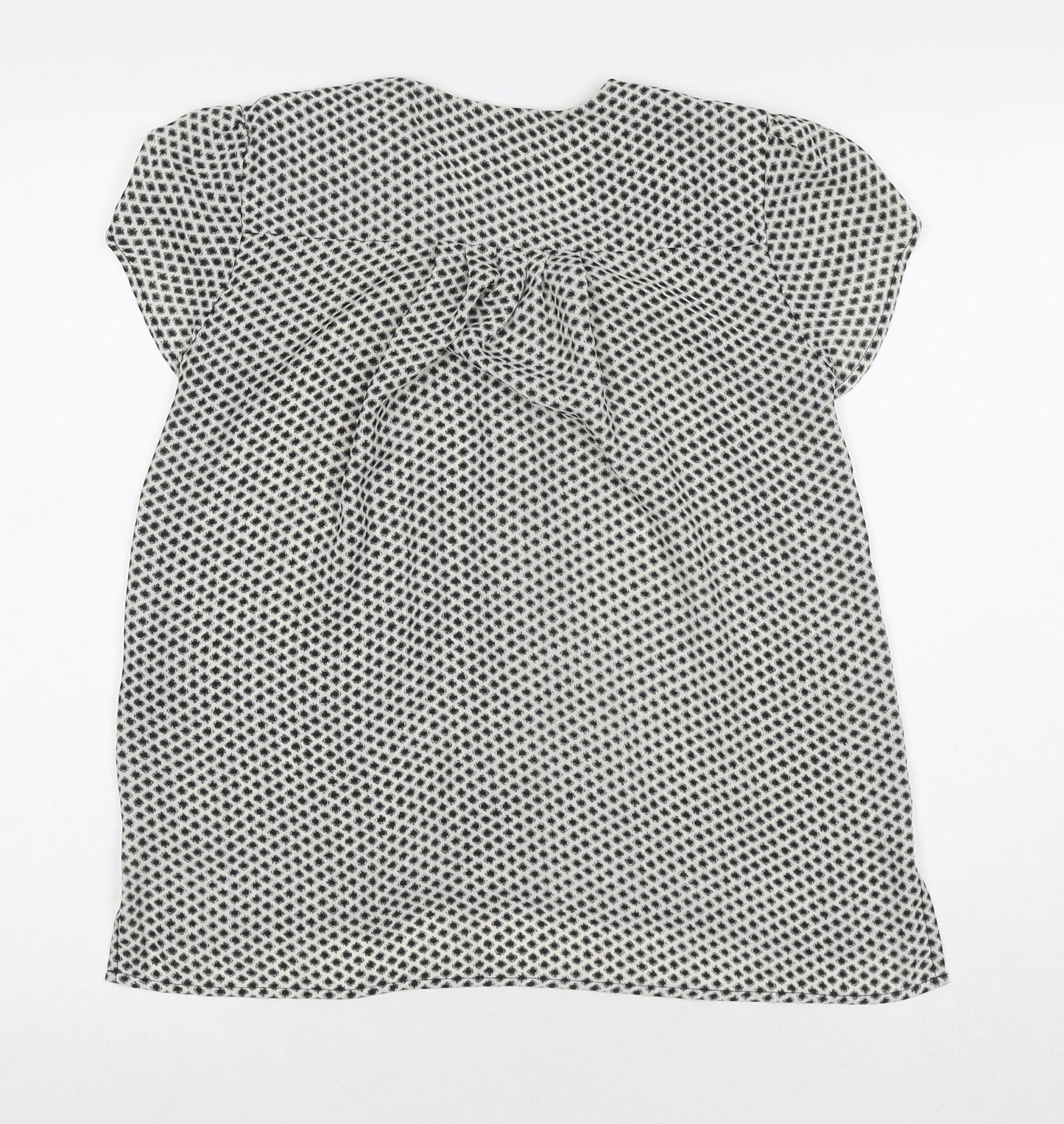 H&M Womens White Geometric Polyester Basic Button-Up Size 4 V-Neck